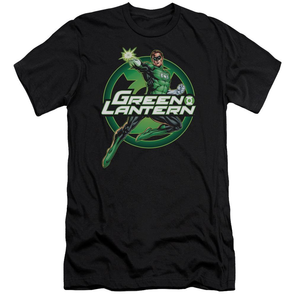 AN OFFCIALLY LICENSED JLA LANTERN GLOW MEN'S PREMIUM SLIM FIT T-SHIRT BLACK