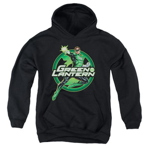 AN OFFCIALLY LICENSED JLA LANTERN GLOW YOUTH HOODIE BLACK