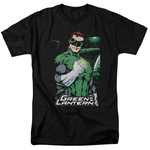 AN OFFCIALLY LICENSED JLA FIST FLARE MEN'S REGULAR FIT T-SHIRT BLACK