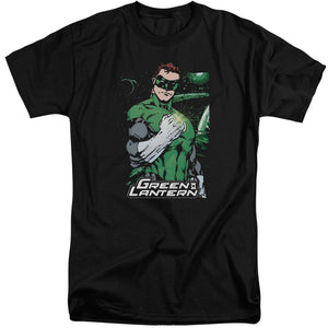 AN OFFCIALLY LICENSED JLA FIST FLARE MEN'S TALL FIT T-SHIRT BLACK