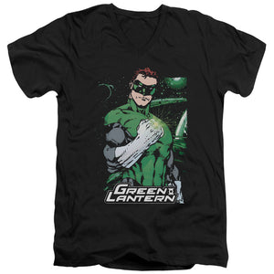 AN OFFCIALLY LICENSED JLA FIST FLARE MEN'S V-NECK T-SHIRT BLACK