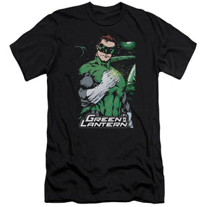 AN OFFCIALLY LICENSED JLA FIST FLARE MEN'S PREMIUM SLIM FIT T-SHIRT BLACK