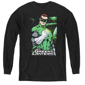 AN OFFCIALLY LICENSED JLA FIST FLARE YOUTH LONG SLEEVE T-SHIRT BLACK