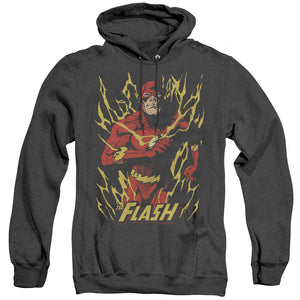AN OFFCIALLY LICENSED JLA FLASH FLARE ADULT UNISEX HEATHER PULLOVER HOODIE BLACK