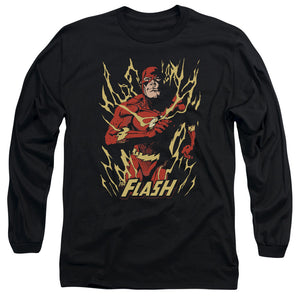 AN OFFCIALLY LICENSED JLA FLASH FLARE MEN'S LONG SLEEVE T-SHIRT BLACK