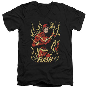 AN OFFCIALLY LICENSED JLA FLASH FLARE MEN'S V-NECK T-SHIRT BLACK