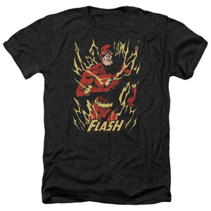 AN OFFCIALLY LICENSED JLA FLASH FLARE MEN'S HEATHER T-SHIRT CHARCOAL