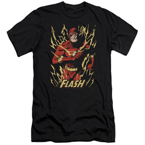 AN OFFCIALLY LICENSED JLA FLASH FLARE MEN'S PREMIUM SLIM FIT T-SHIRT BLACK