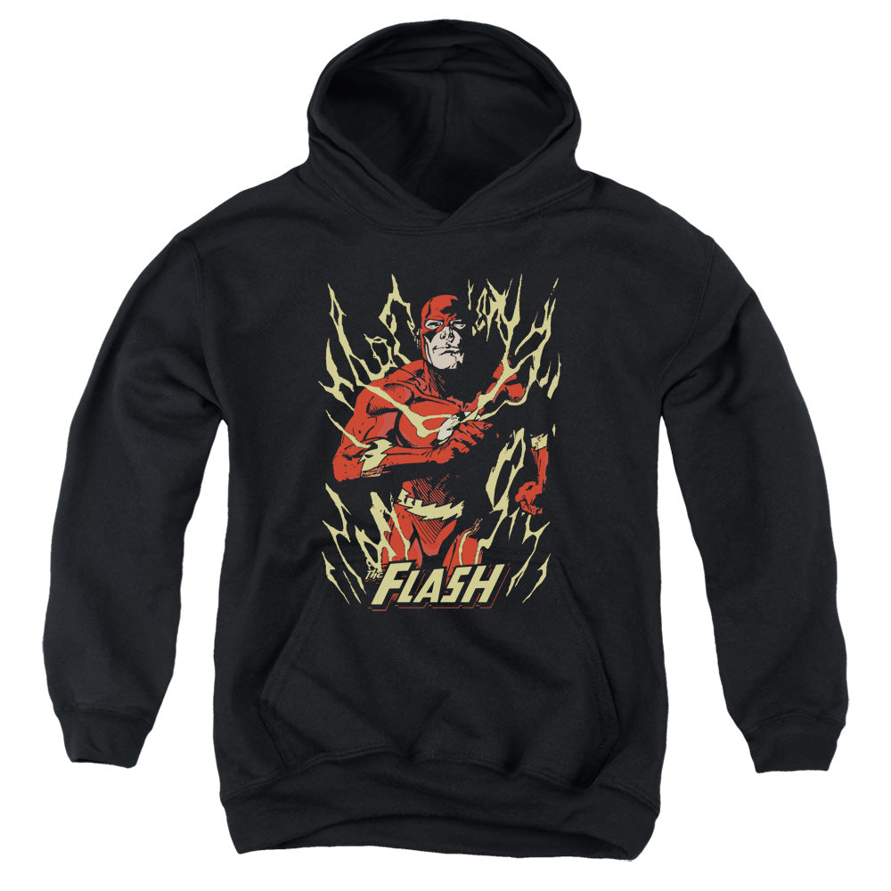 AN OFFCIALLY LICENSED JLA FLASH FLARE YOUTH HOODIE BLACK