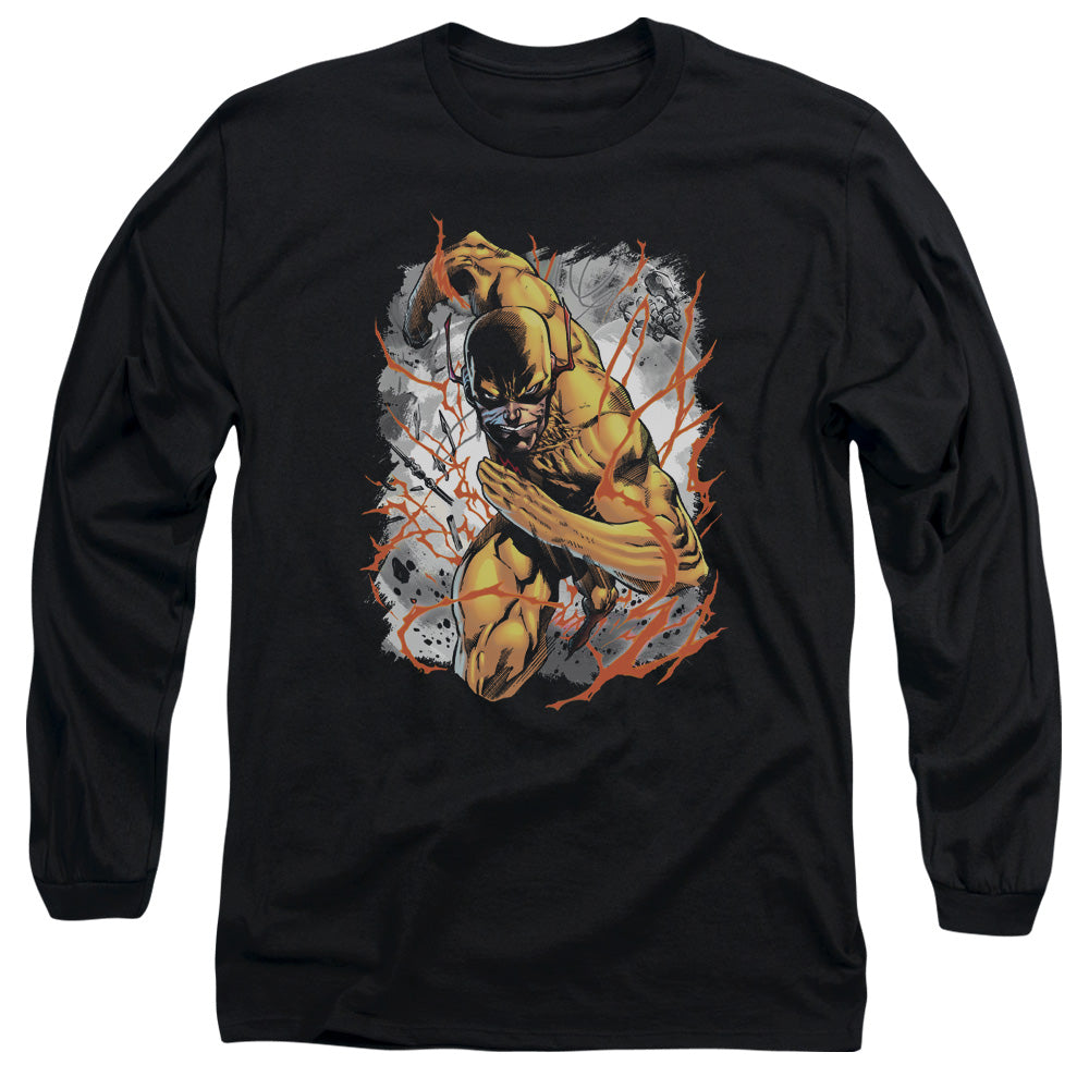 AN OFFCIALLY LICENSED JLA REVERSED MEN'S LONG SLEEVE T-SHIRT BLACK