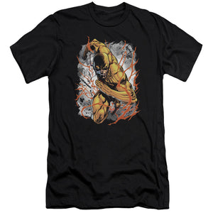 AN OFFCIALLY LICENSED JLA REVERSED MEN'S PREMIUM SLIM FIT T-SHIRT BLACK