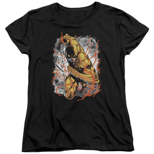 AN OFFCIALLY LICENSED JLA REVERSED WOMEN'S REGULAR FIT T-SHIRT BLACK