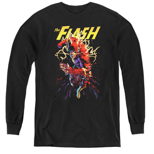 AN OFFCIALLY LICENSED JLA RIPPING APART YOUTH LONG SLEEVE T-SHIRT BLACK