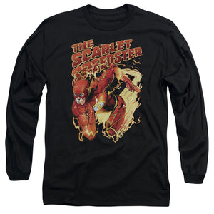 AN OFFCIALLY LICENSED JLA SCARLET SPEEDSTER MEN'S LONG SLEEVE T-SHIRT BLACK