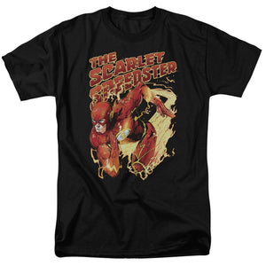 AN OFFCIALLY LICENSED JLA SCARLET SPEEDSTER MEN'S REGULAR FIT T-SHIRT BLACK