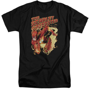 AN OFFCIALLY LICENSED JLA SCARLET SPEEDSTER MEN'S TALL FIT T-SHIRT BLACK