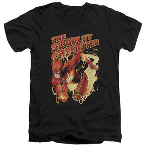 AN OFFCIALLY LICENSED JLA SCARLET SPEEDSTER MEN'S V-NECK T-SHIRT BLACK