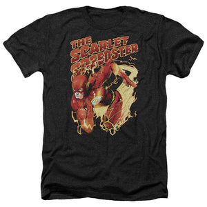 AN OFFCIALLY LICENSED JLA SCARLET SPEEDSTER MEN'S HEATHER T-SHIRT CHARCOAL