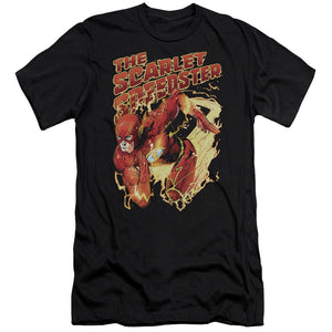 AN OFFCIALLY LICENSED JLA SCARLET SPEEDSTER MEN'S PREMIUM SLIM FIT T-SHIRT BLACK