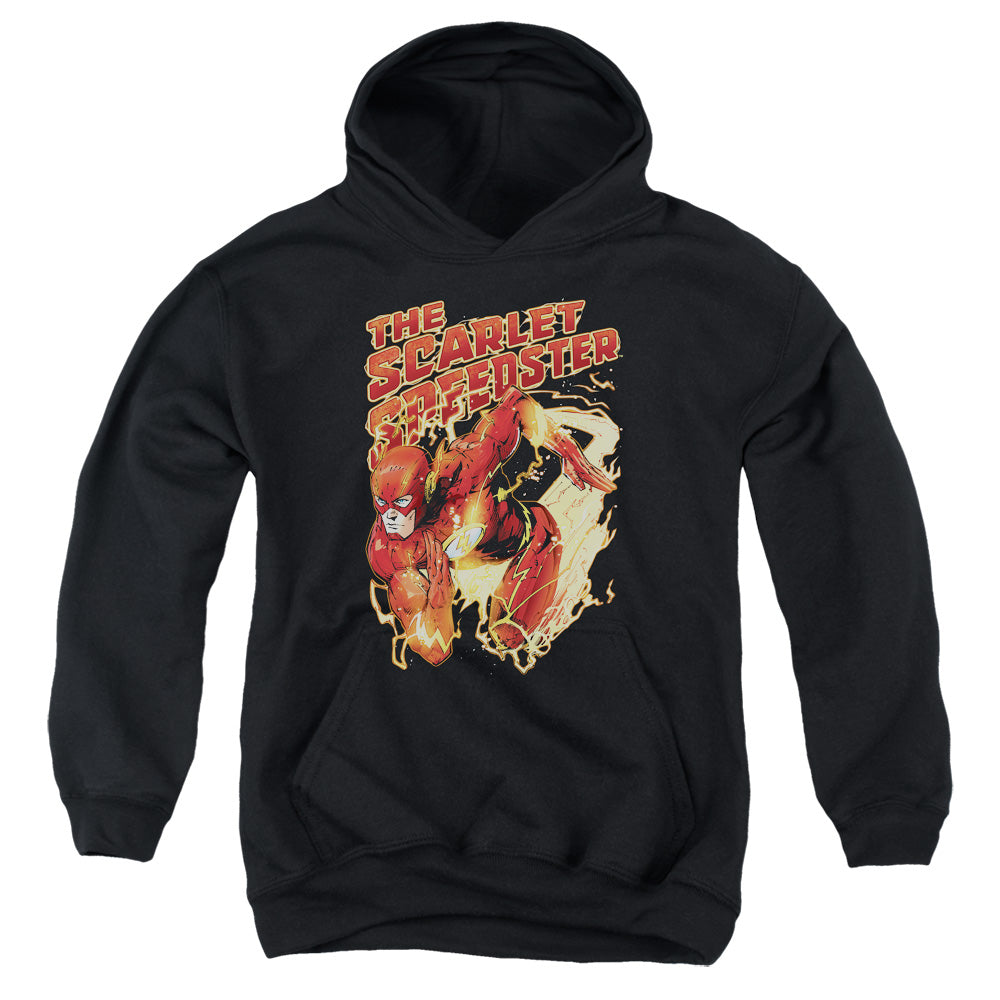 AN OFFCIALLY LICENSED JLA SCARLET SPEEDSTER YOUTH HOODIE BLACK