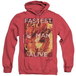 AN OFFCIALLY LICENSED JLA FASTEST MAN ALIVE ADULT UNISEX HEATHER PULLOVER HOODIE RED