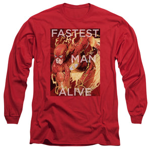 AN OFFCIALLY LICENSED JLA FASTEST MAN ALIVE MEN'S LONG SLEEVE T-SHIRT RED