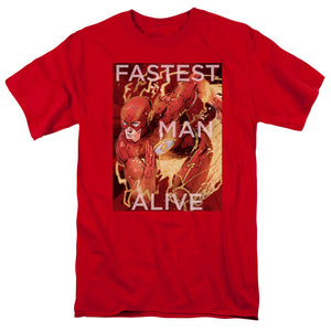 AN OFFCIALLY LICENSED JLA FASTEST MAN ALIVE MEN'S REGULAR FIT T-SHIRT RED
