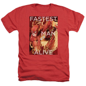 AN OFFCIALLY LICENSED JLA FASTEST MAN ALIVE MEN'S HEATHER T-SHIRT RED