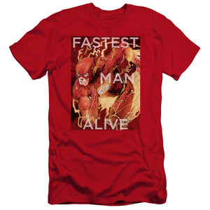 AN OFFCIALLY LICENSED JLA FASTEST MAN ALIVE MEN'S PREMIUM SLIM FIT T-SHIRT RED