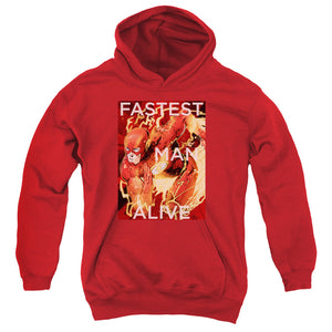 AN OFFCIALLY LICENSED JLA FASTEST MAN ALIVE YOUTH HOODIE RED