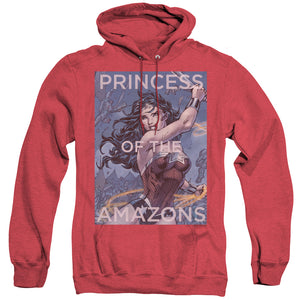 AN OFFCIALLY LICENSED JLA PRINCESS OF THE AMAZONS ADULT UNISEX HEATHER PULLOVER HOODIE RED