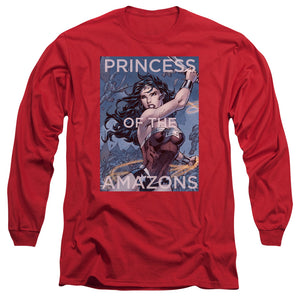 AN OFFCIALLY LICENSED JLA PRINCESS OF THE AMAZONS MEN'S LONG SLEEVE T-SHIRT RED