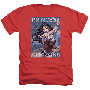 AN OFFCIALLY LICENSED JLA PRINCESS OF THE AMAZONS MEN'S HEATHER T-SHIRT RED