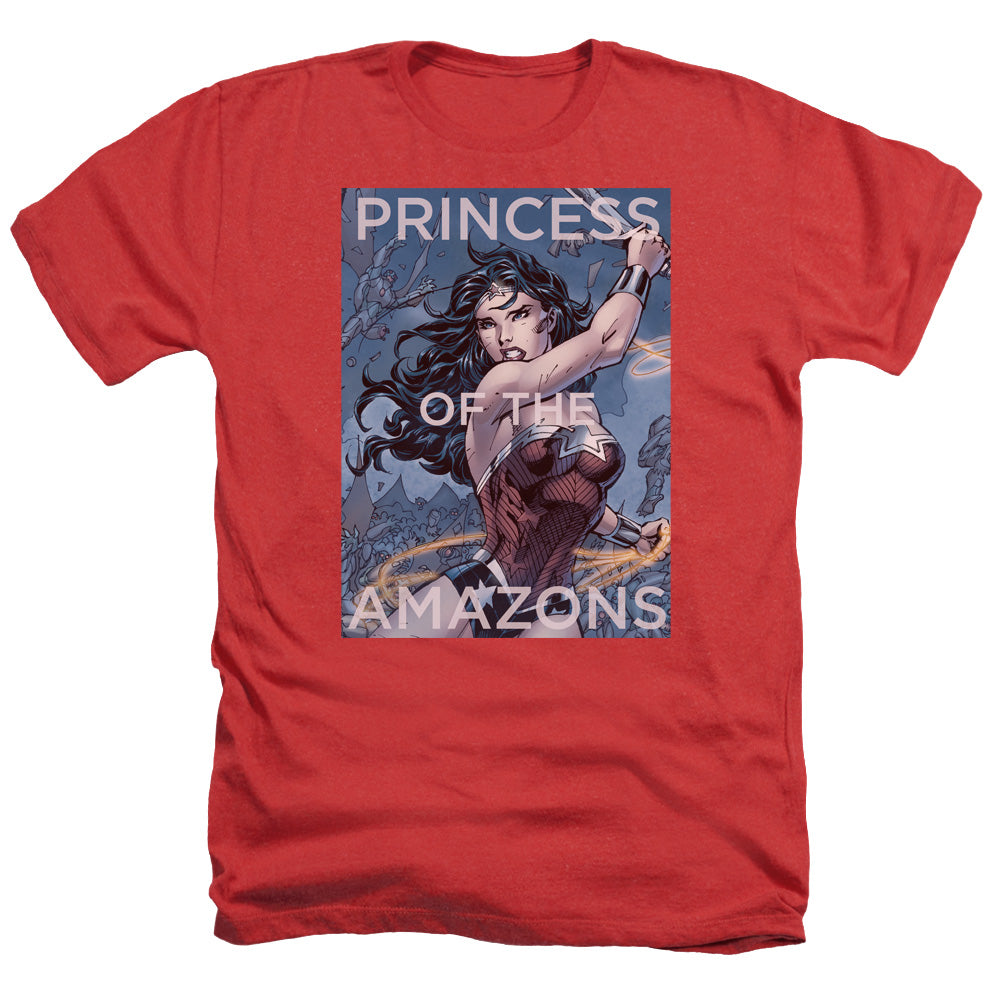 AN OFFCIALLY LICENSED JLA PRINCESS OF THE AMAZONS MEN'S HEATHER T-SHIRT RED