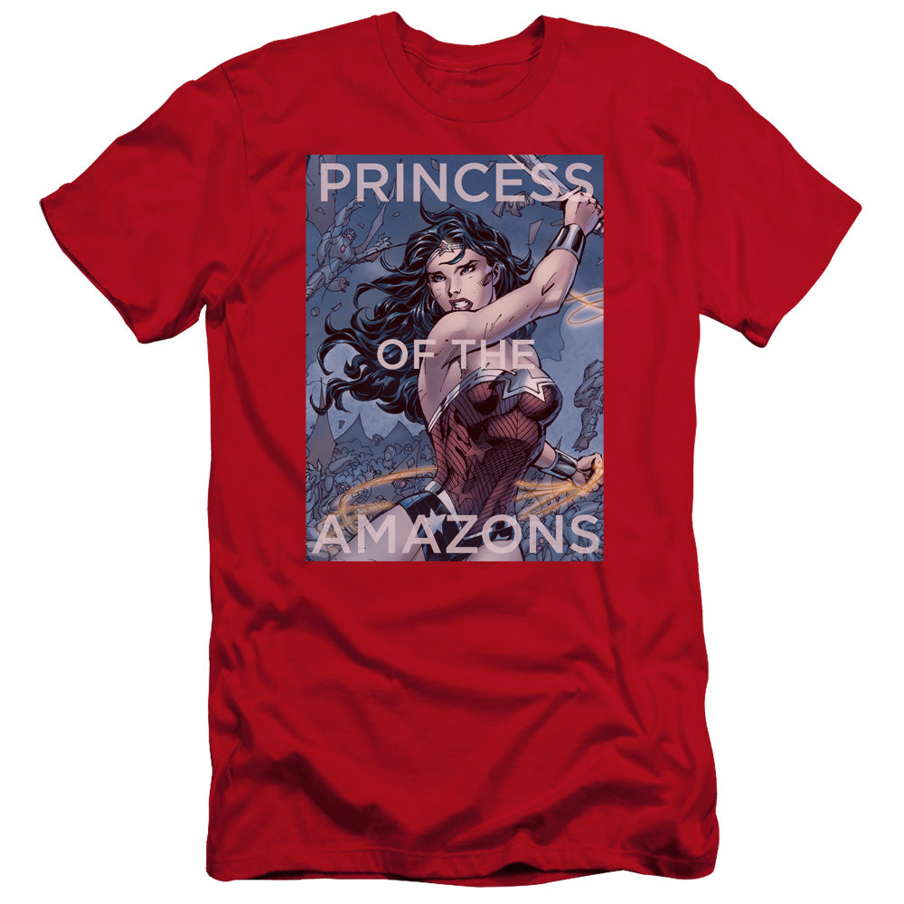 AN OFFCIALLY LICENSED JLA PRINCESS OF THE AMAZONS MEN'S PREMIUM SLIM FIT T-SHIRT RED