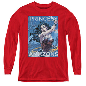 AN OFFCIALLY LICENSED JLA PRINCESS OF THE AMAZONS YOUTH LONG SLEEVE T-SHIRT RED