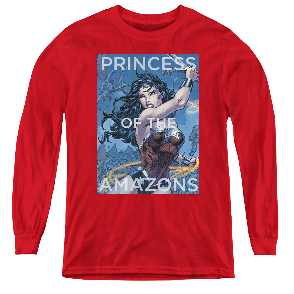 AN OFFCIALLY LICENSED JLA PRINCESS OF THE AMAZONS YOUTH LONG SLEEVE T-SHIRT RED