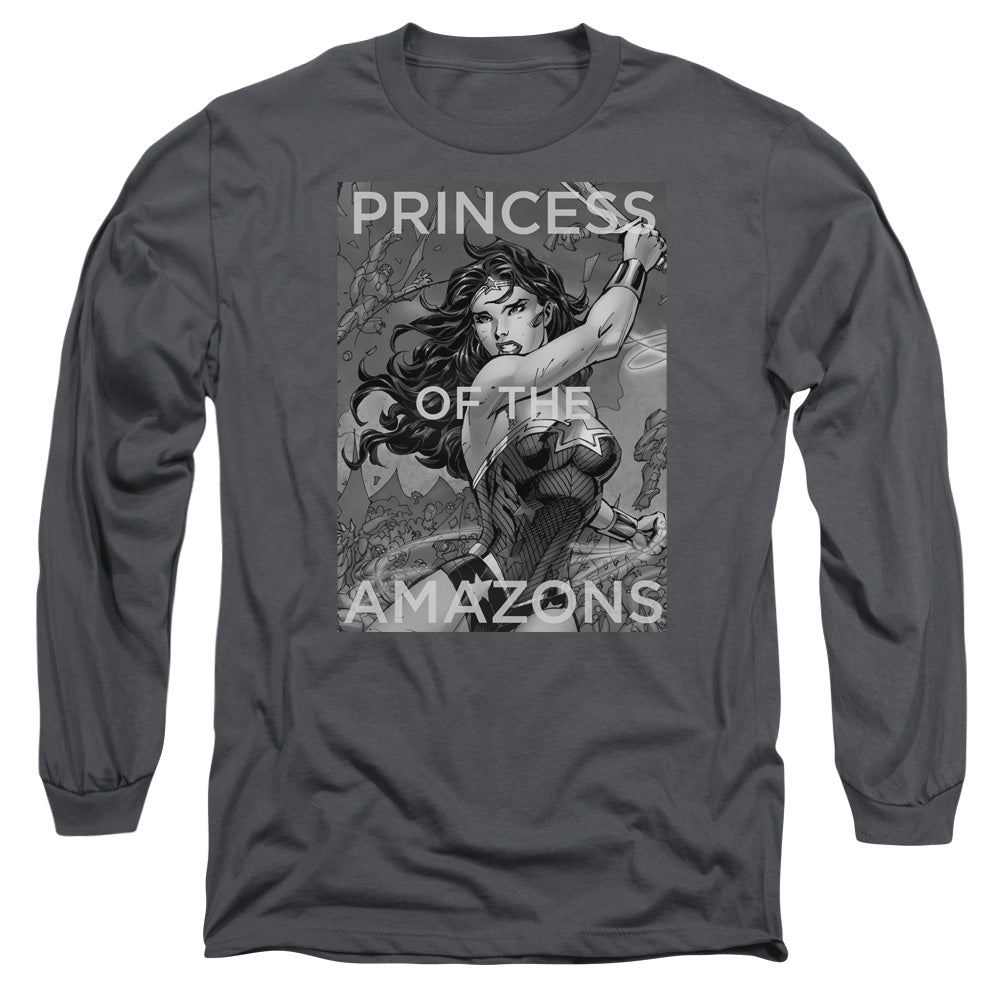 AN OFFCIALLY LICENSED JLA PRINCESS OF THE AMAZONS MEN'S LONG SLEEVE T-SHIRT CHARCOAL