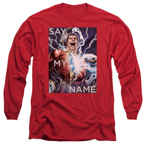 AN OFFCIALLY LICENSED JLA SAY MY NAME MEN'S LONG SLEEVE T-SHIRT RED