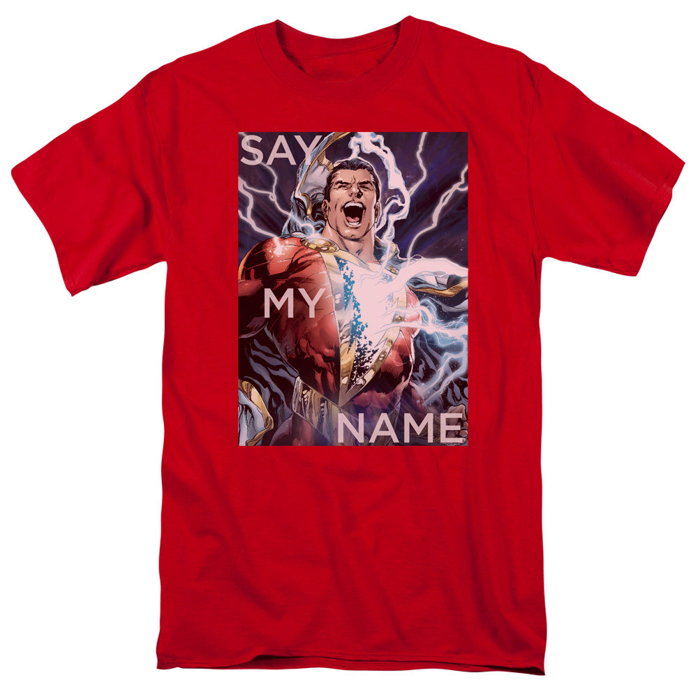 AN OFFCIALLY LICENSED JLA SAY MY NAME MEN'S REGULAR FIT T-SHIRT RED