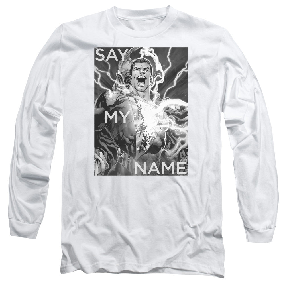 AN OFFCIALLY LICENSED JLA SAY MY NAME MEN'S LONG SLEEVE T-SHIRT WHITE