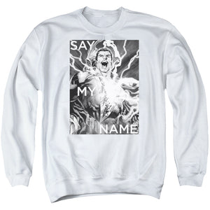 AN OFFCIALLY LICENSED JLA SAY MY NAME ADULT UNISEX CREWNECK SWEATSHIRT WHITE
