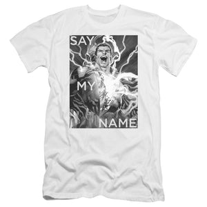 AN OFFCIALLY LICENSED JLA SAY MY NAME MEN'S PREMIUM SLIM FIT T-SHIRT WHITE
