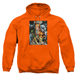 AN OFFCIALLY LICENSED JLA KING OF ATLANTIS ADULT UNISEX PULLOVER HOODIE ORANGE