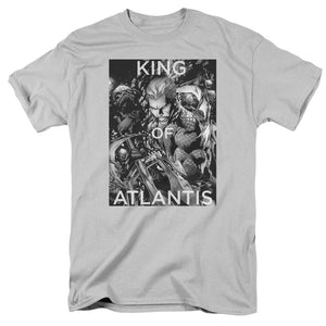 AN OFFCIALLY LICENSED JLA KING OF ATLANTIS MEN'S REGULAR FIT T-SHIRT SILVER