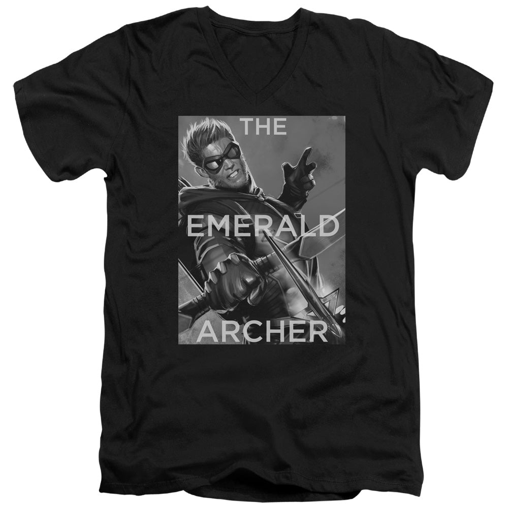 AN OFFCIALLY LICENSED JLA TRIGGER MEN'S V-NECK T-SHIRT BLACK