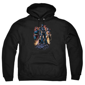 AN OFFCIALLY LICENSED JLA TAKE A STAND ADULT UNISEX PULLOVER HOODIE BLACK