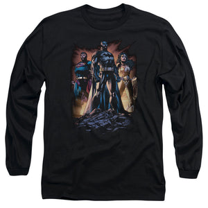 AN OFFCIALLY LICENSED JLA TAKE A STAND MEN'S LONG SLEEVE T-SHIRT BLACK