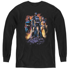 AN OFFCIALLY LICENSED JLA TAKE A STAND YOUTH LONG SLEEVE T-SHIRT BLACK