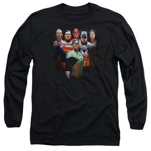 AN OFFCIALLY LICENSED JLA ROLL CALL MEN'S LONG SLEEVE T-SHIRT BLACK